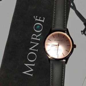 NWT Monroe Classique Watch Sunburst Solérose rose gold w/ leather strap Womens